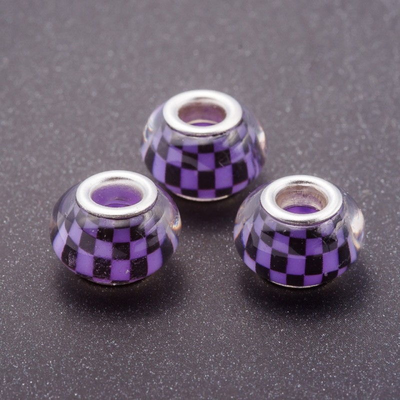 Pandora Bead Lilac Chequerboard Plastic, 13mm diameter, 5mm hole, pack of 11