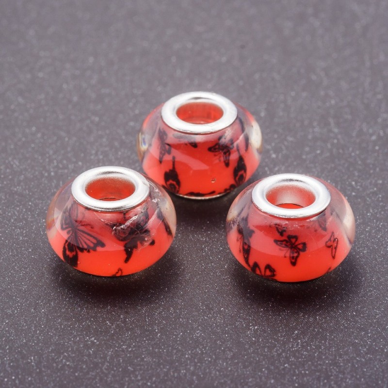 Pandora Bead Orange Butterflies Plastic, 13mm diameter, 5mm hole, pack of 11