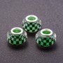 Pandora Bead Green Chequerboard Plastic, 13mm diameter, 5mm hole, pack of 11