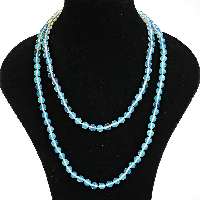Long Moonstone Necklace, Smooth Round Beads, 8mm Diameter, 118cm Length