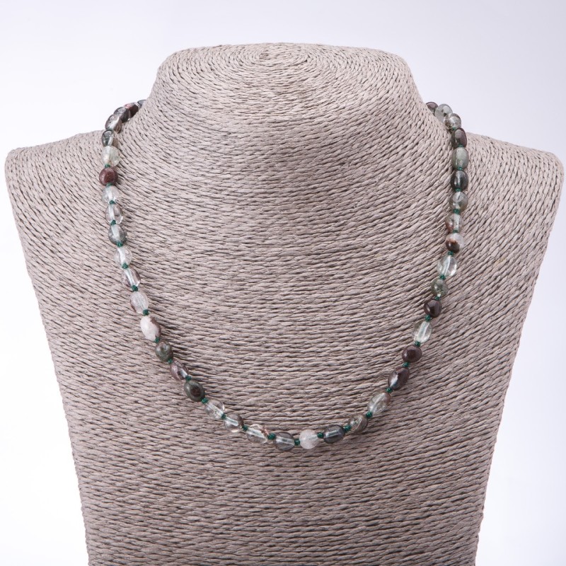 Moss Agate Tumbled Necklace, 6mm diameter, 48cm length