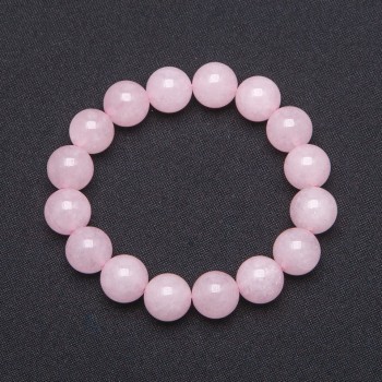 Rose Quartz Natural Bracelet on Elastic, Smooth Bead, diameter 12mm+