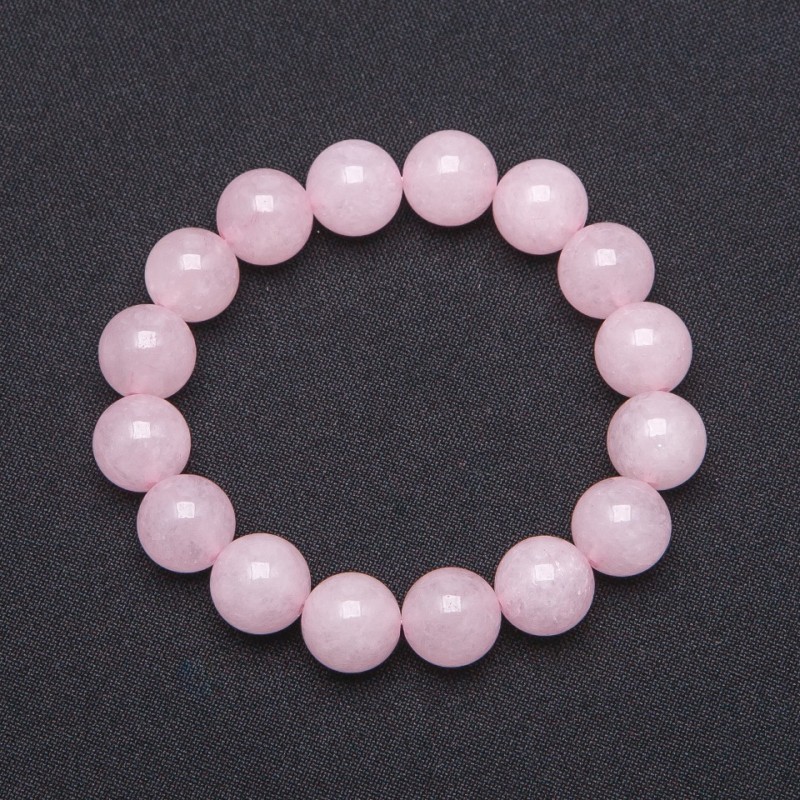 Rose Quartz Natural Bracelet on Elastic, Smooth Bead, diameter 12mm+