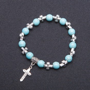 Bracelet "Faux Turquoise" with Cross Pendant, d8mm