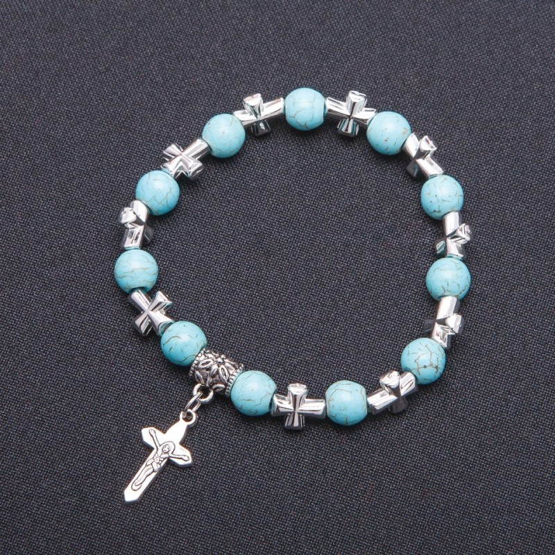 Bracelet "Faux Turquoise" with Cross Pendant, d8mm