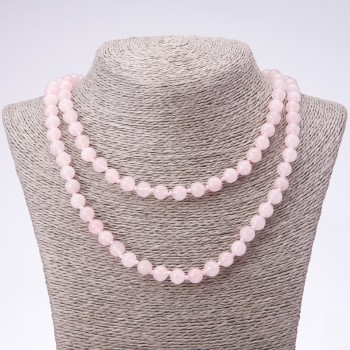 Long necklace of natural stone Pink Quartz smooth beads, 8mm diameter, 120cm length