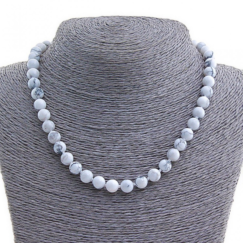 Chalcedony Necklace, natural stone, 8mm beads, 45cm+ length
