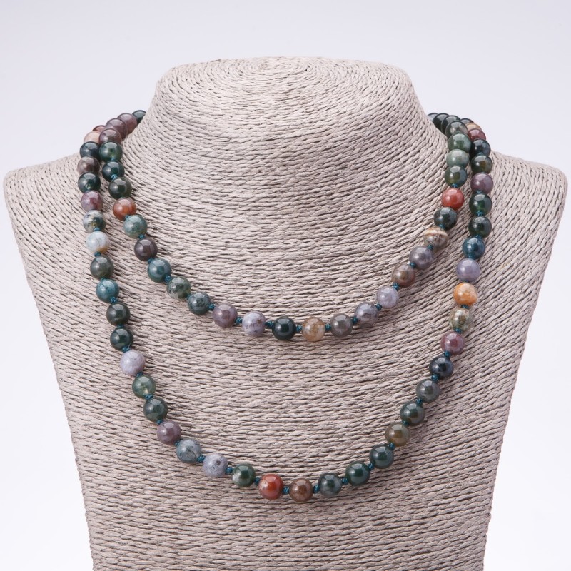 Long Necklace of Jasper (Multicolor) Smooth Round Beads 8 mm Diameter, 120 cm Length