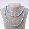Long Aquamarine Stone Necklace, smooth round beads, 8mm diameter, 110cm length
