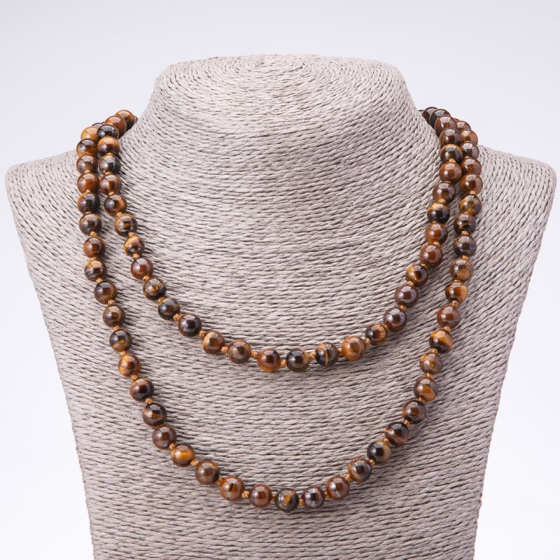 Long Tiger's Eye Necklace with Smooth 8 mm Beads, 120 cm
