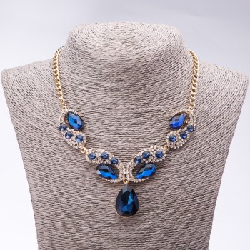 Evening Necklace with Blue Crystals "Precious Drops", Length 42-49cm