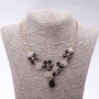 Evening Necklace with Black Crystals "Precious Flowers", Length 42-49cm