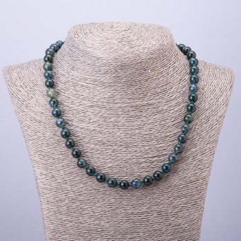Moss Agate Necklace, smooth round beads, 8mm diameter, 50cm length