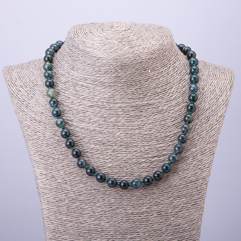 Moss Agate Necklace, smooth round beads, 8mm diameter, 50cm length