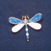 Brooch "Dragonfly" White and Blue Enamel, Gold-Coloured Metal, 4.5×3.5cm