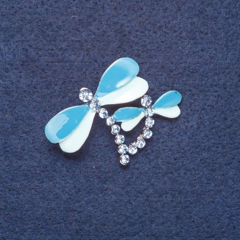 Brooch "Dragonflies" Rough Enamel, Silver-Coloured Metal, 4×2.5cm