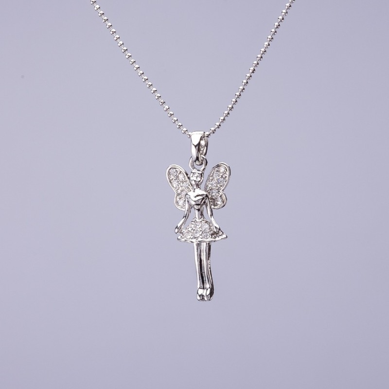 Pendant "Fairy" on a charm chain, diameter 25x10mm, length 50cm, grey metal