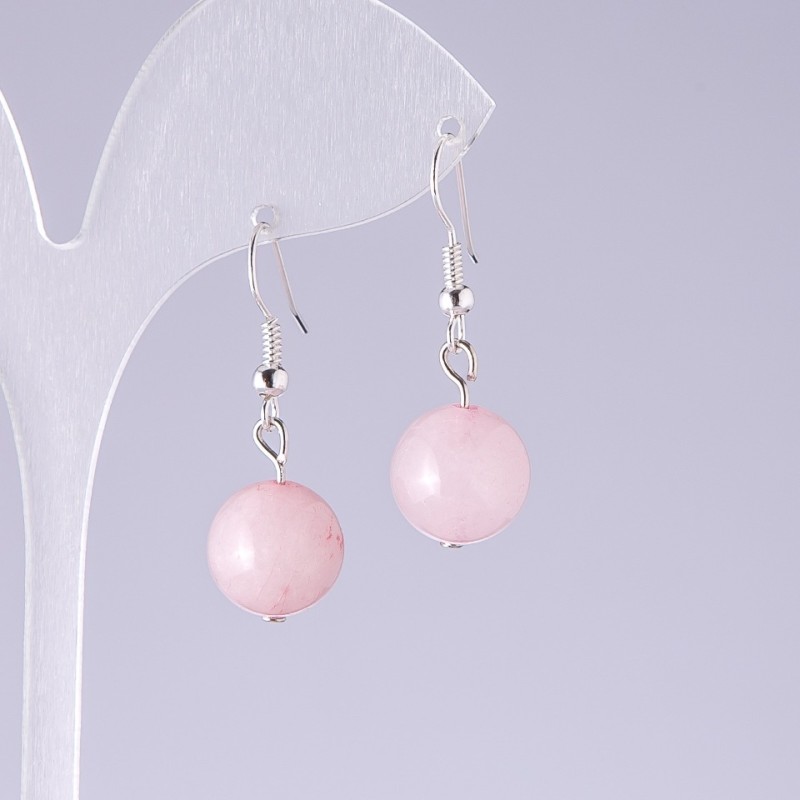 Rose Quartz Earrings, Bead, diameter 12mm