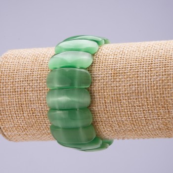 Green Cat's Eye Natural Stone Link Bracelet 25x11mm on Elastic