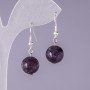 Earrings natural stone Amethyst smooth bead, diameter 12mm, length 3cm