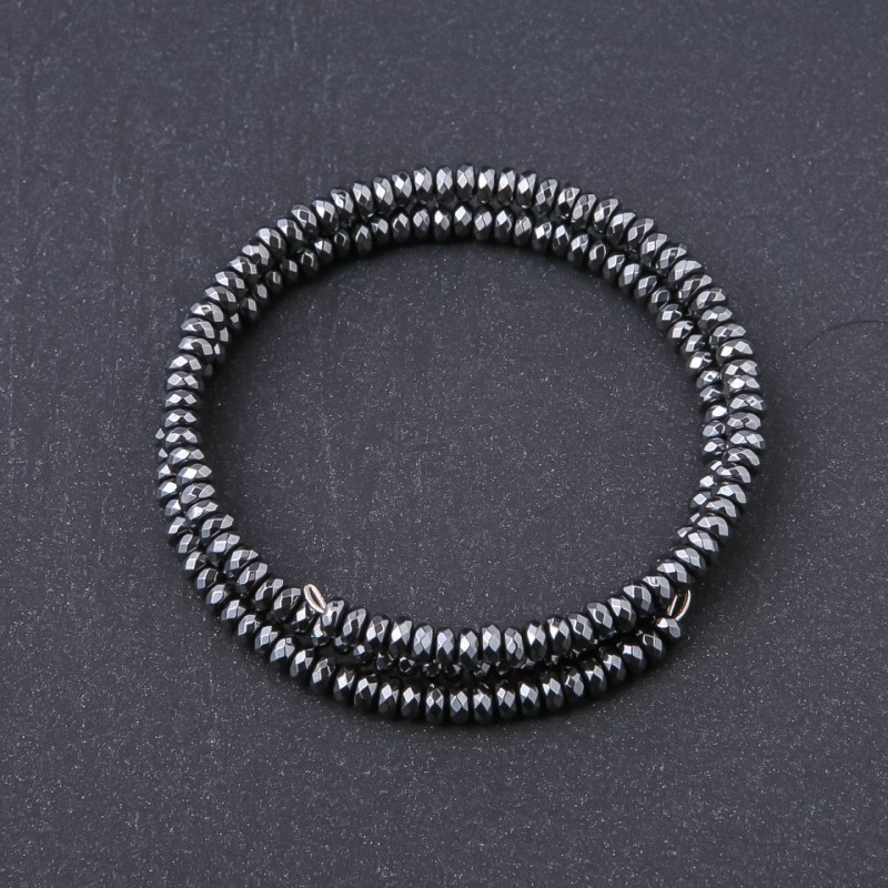 Hematite Memory Wire Bracelet, natural stone, faceted rondelle, diameter 4x2.5mm, length 18.5cm