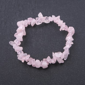 Natural Stone Bracelet Rose Quartz Chips on Elastic, diameter 7mm+-, length 18cm+