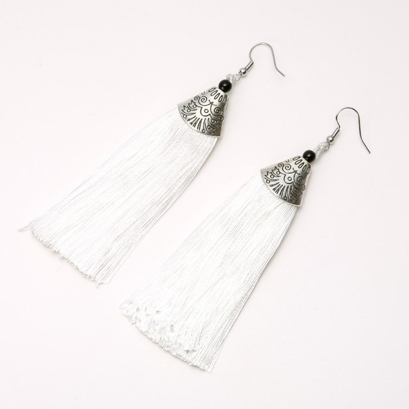Kitisi Earrings "Almina" white, length 10cm