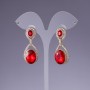 Red Crystal Earrings, 4.5cm Length, Yellow Metal