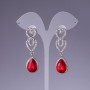 Earrings with Red Crystals, length 5.5 cm, grey metal