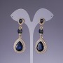Earrings with blue crystals, 6 cm length, yellow metal