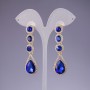 Earrings with blue crystals, 6 cm length in yellow metal