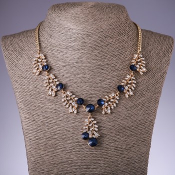 Necklace with Blue Crystals "Twigs", Length 42-50cm