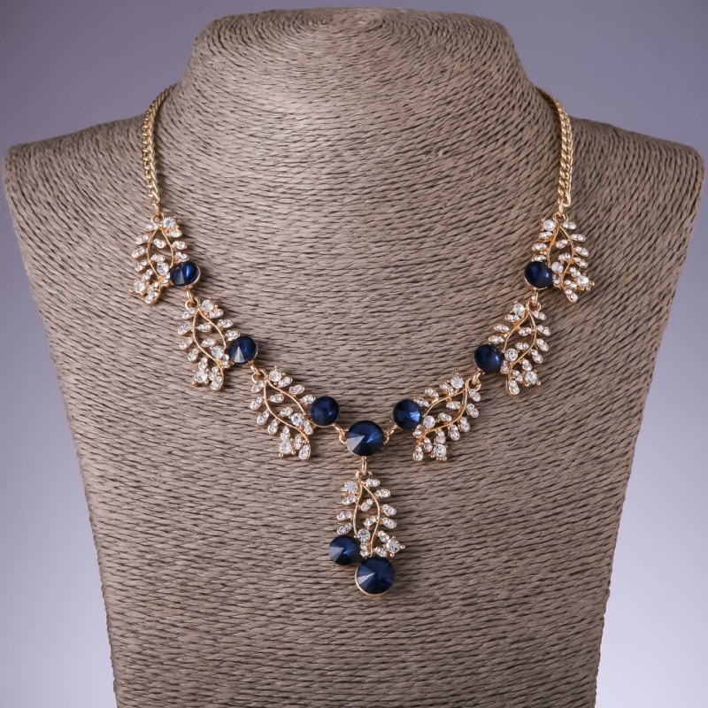 Necklace with Blue Crystals "Twigs", Length 42-50cm