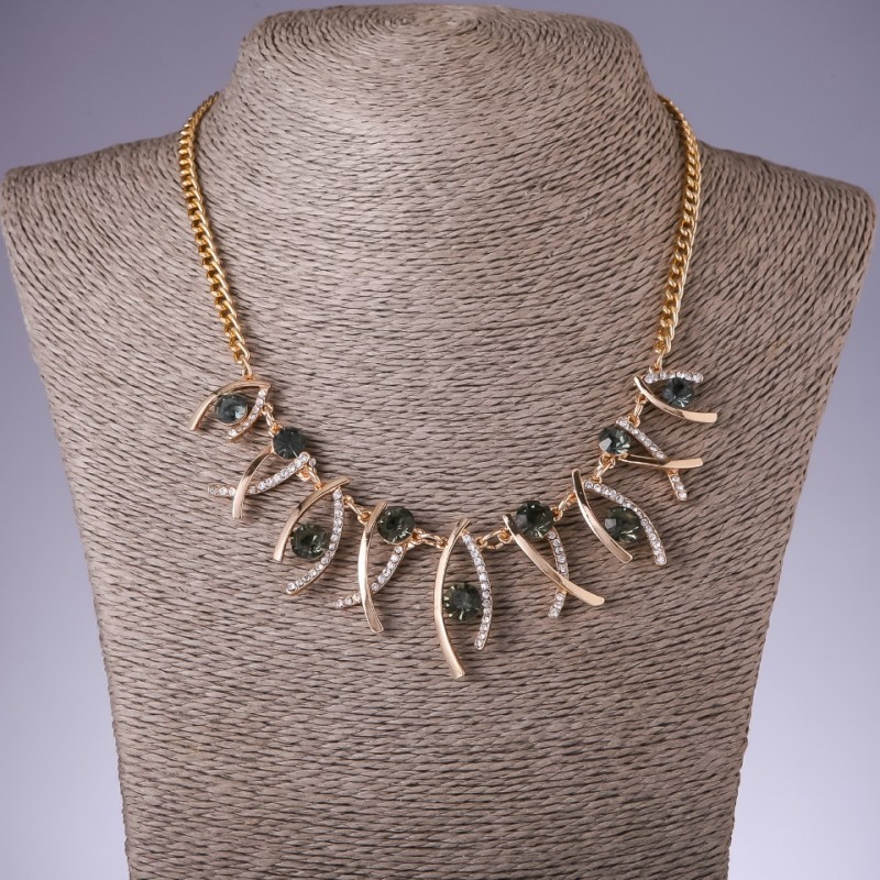 Necklace with Grey Crystals "Zigzag", Length 42-50cm