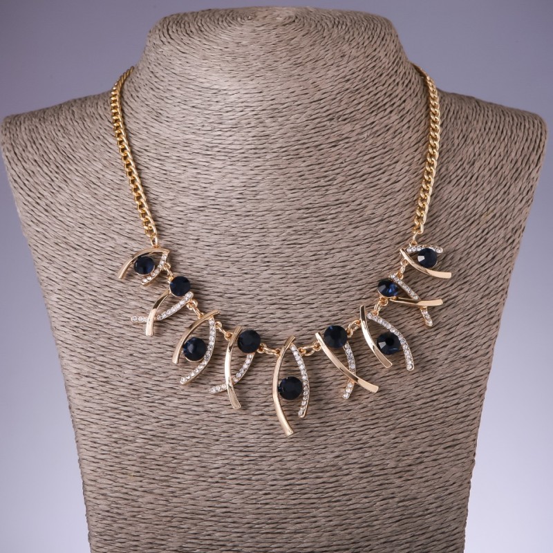 Necklace with Blue Crystals "Zigzags", Length 42-50cm