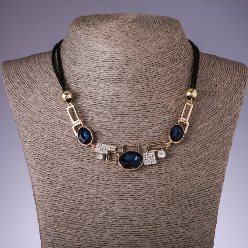 Necklace on Cords with Blue Crystals "Geometry", Length 40-48cm