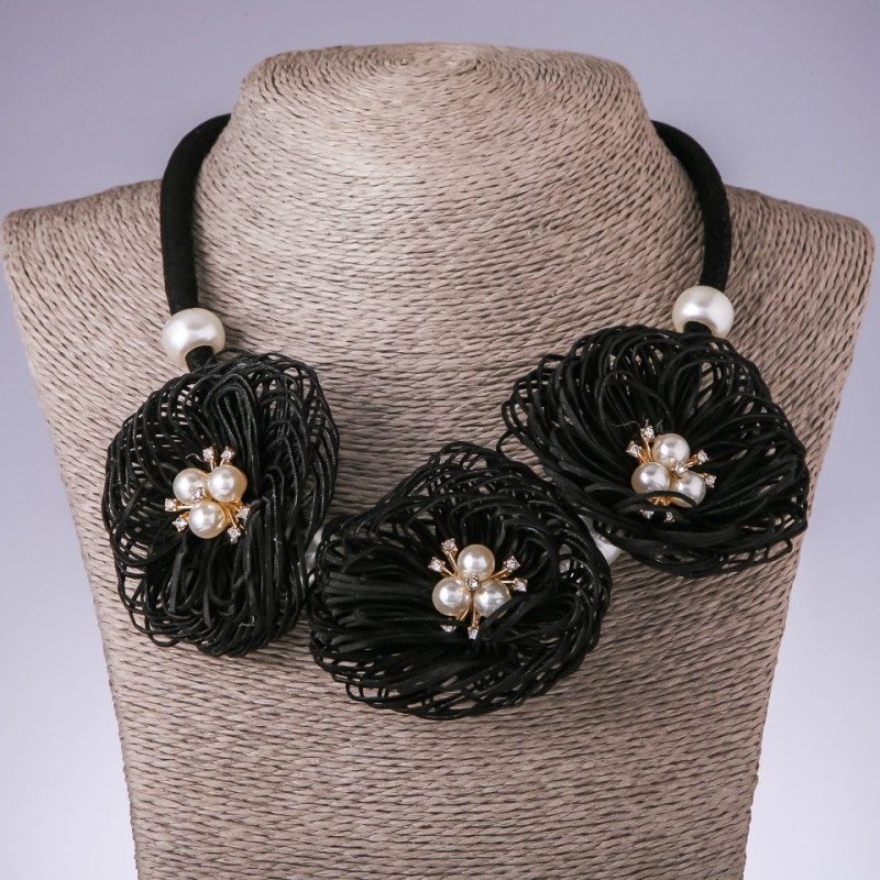 Black Marigold Cord Necklace, Textile, Fashion, length 48-55cm