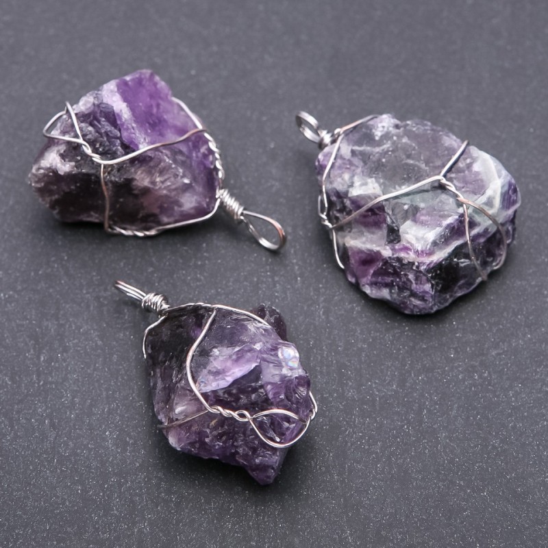 Wire-Wrapped Amethyst Pendant, 2.5x3.5cm(+-)