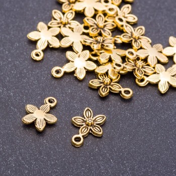 Findings Charm "Flower" "antique gold", diameter 10mm, length 12mm hole dia mm, pack 20g +/-35 pcs
