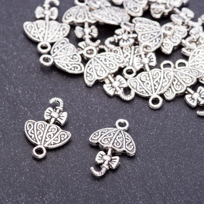 Findings Charm "Umbrella", diameter 13mm, length 20mm hole dia 3mm, pack 20g +/-17 pcs