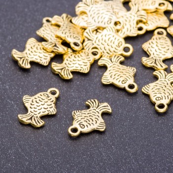 Findings Charm "Fish" "antique gold", diameter 11mm, length 16mm hole dia mm, pack 20g +/-21 pcs