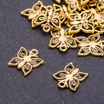 Findings Pendant "Butterfly" "old gold", diameter 13mm, length 14mm hole pkg. 20g +/-25pcs