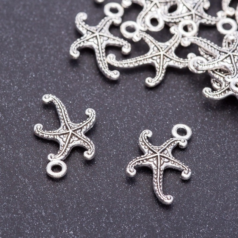 Pendant Finding Sea Star, 12mm diameter, 18mm long, 5mm hole, 20 g +/- 26 pc packing