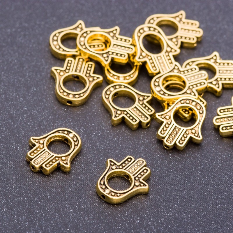 Pendant bead insert palm shape in antique gold, 14×12×2.5mm, 5mm hole, packaged 20 g ±  - 19 pcs