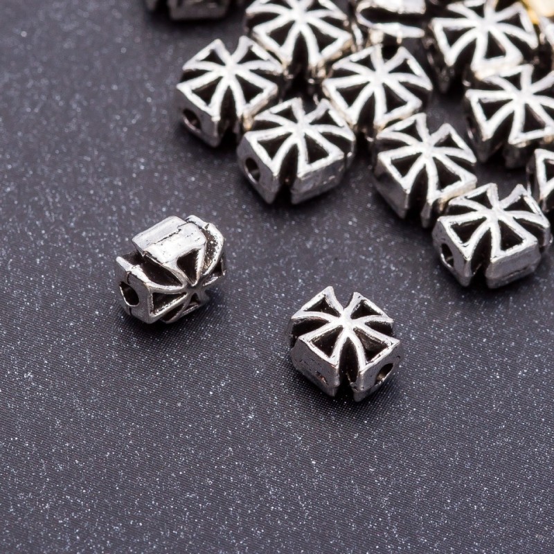 Cross Bead Insert Finding, size 7x8x5mm, hole dia 5mm, pack 20g +