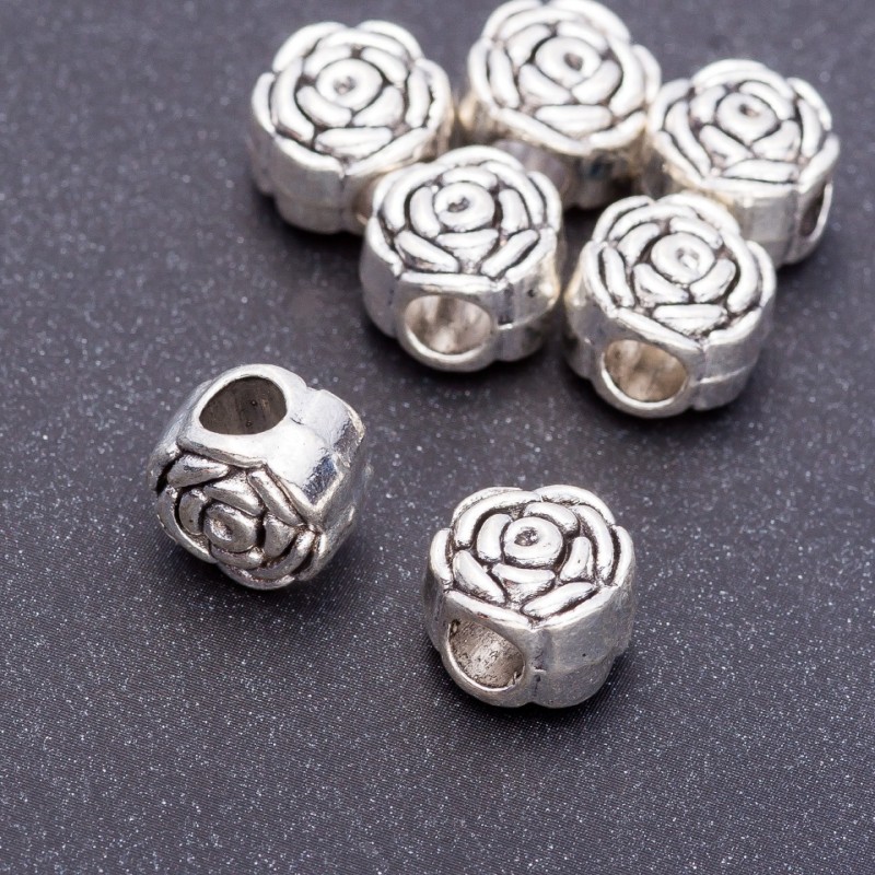 Findings Rose Bead Insert Pandora, diameter 11x8mm, length 9mm, hole diameter 5mm, pack 20g +/- 7pcs