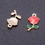 Pendant Finding "Rose" red enamel, "gold", diameter 12mm, L3mm, hole dia mm, pack of 7pcs