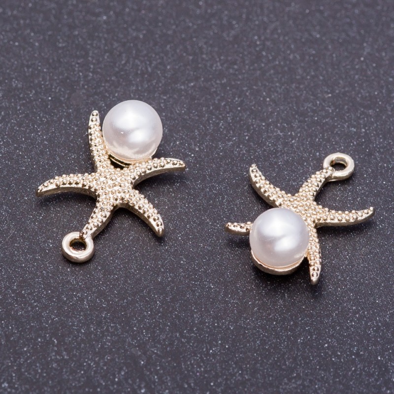 Findings Pendant "Starfish" "lemon silver", diameter 16mm L2mm hole diam. 5mm pack 7 pcs