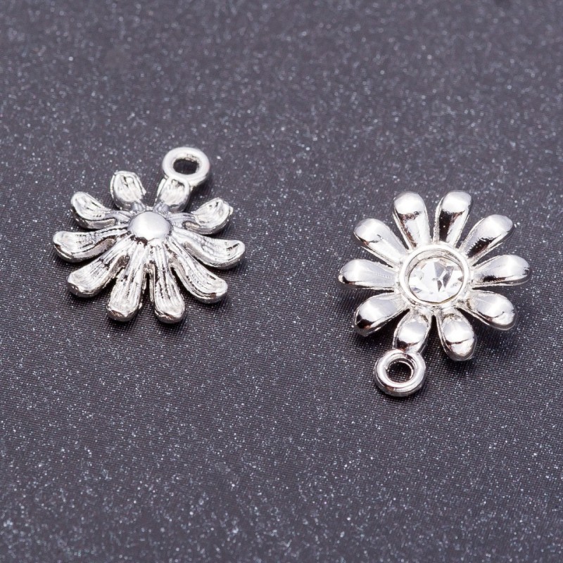 Findings Pendant "Daisy" "light silver", diameter 13mm, length 16mm hole diam. mm pack 9 pcs