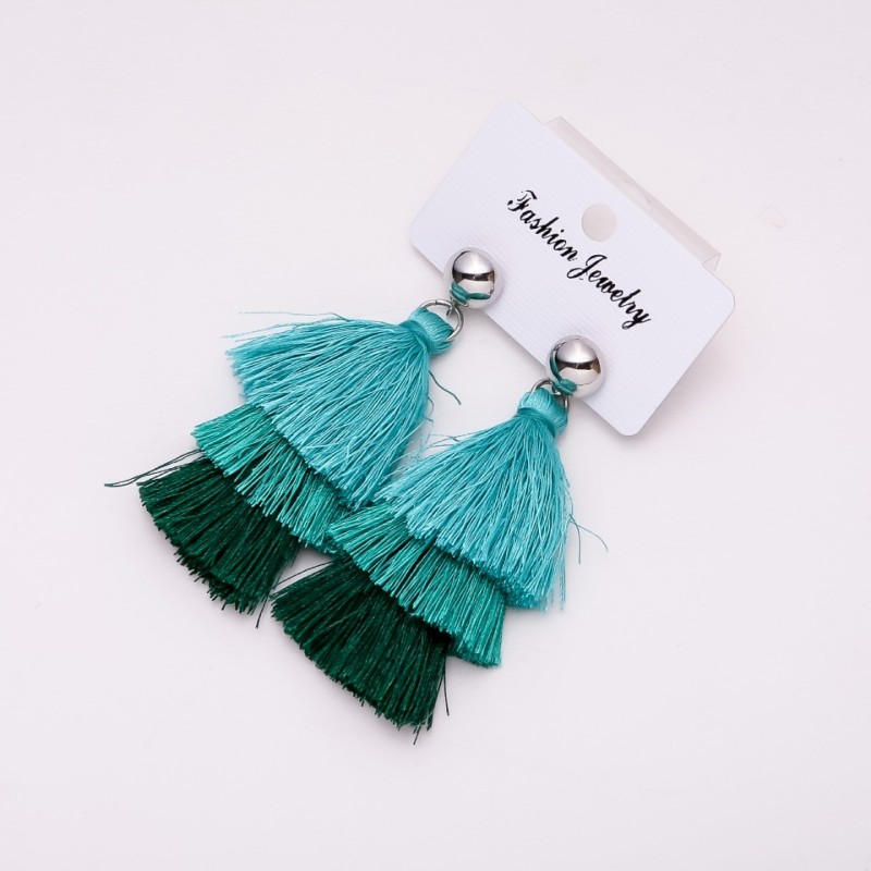 Green "Salsa" Tassel Earrings, 7.5 cm Length